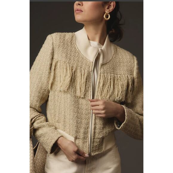 NWT MOTHER Women's Fringe Bomber Jacket - Medium - Picture 1 of 8